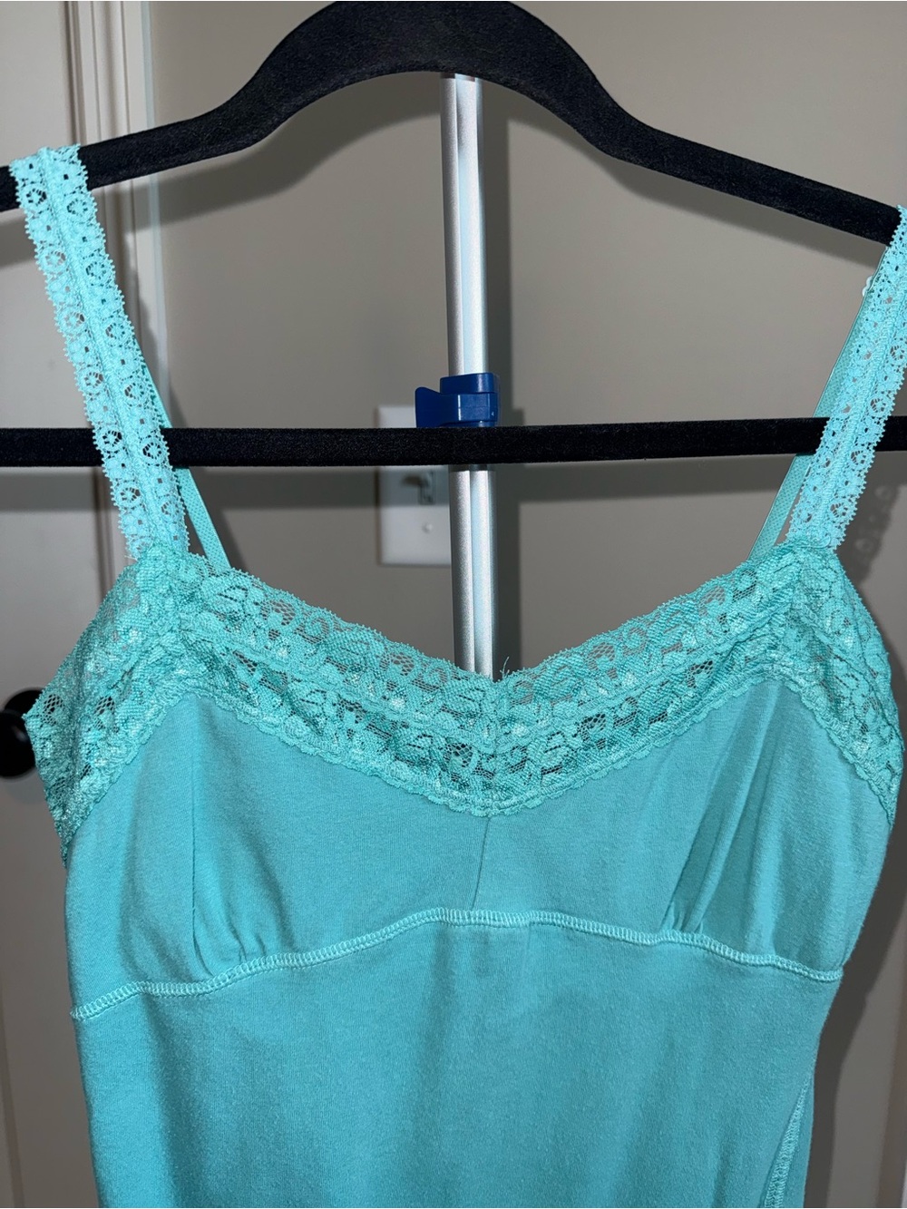 Y2K American Eagle Teal Lace Trim Camisole Built in Bra Cotton Blend M - Picture 2 of 8